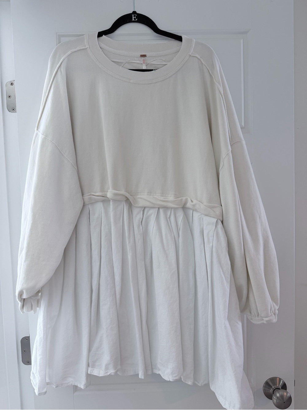 Free People Cream Ribbed Crewneck Pullover